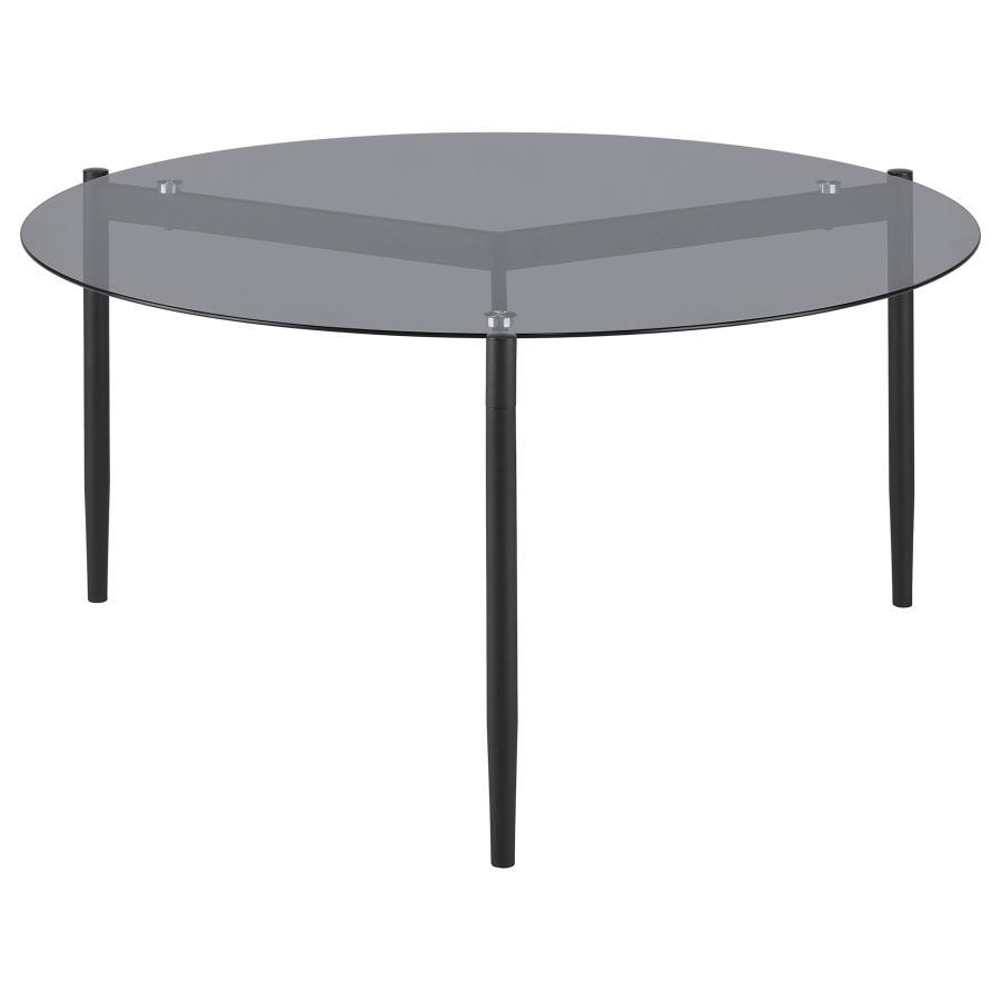 Rosalie - Round Smoked Glass Top Coffee Table - Sandy Black Coffee Table modern furniture Contempo Furniture