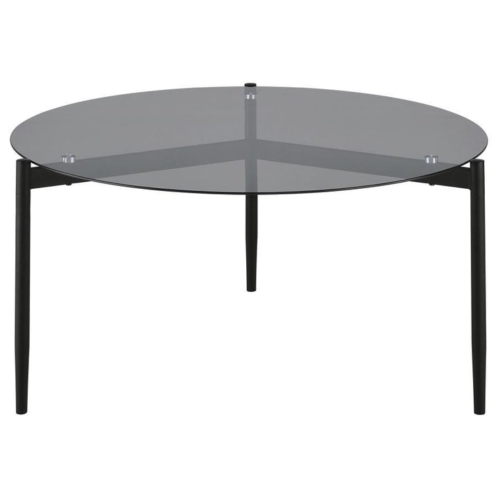 Rosalie - Round Smoked Glass Top Coffee Table - Sandy Black Coffee Table modern furniture Contempo Furniture
