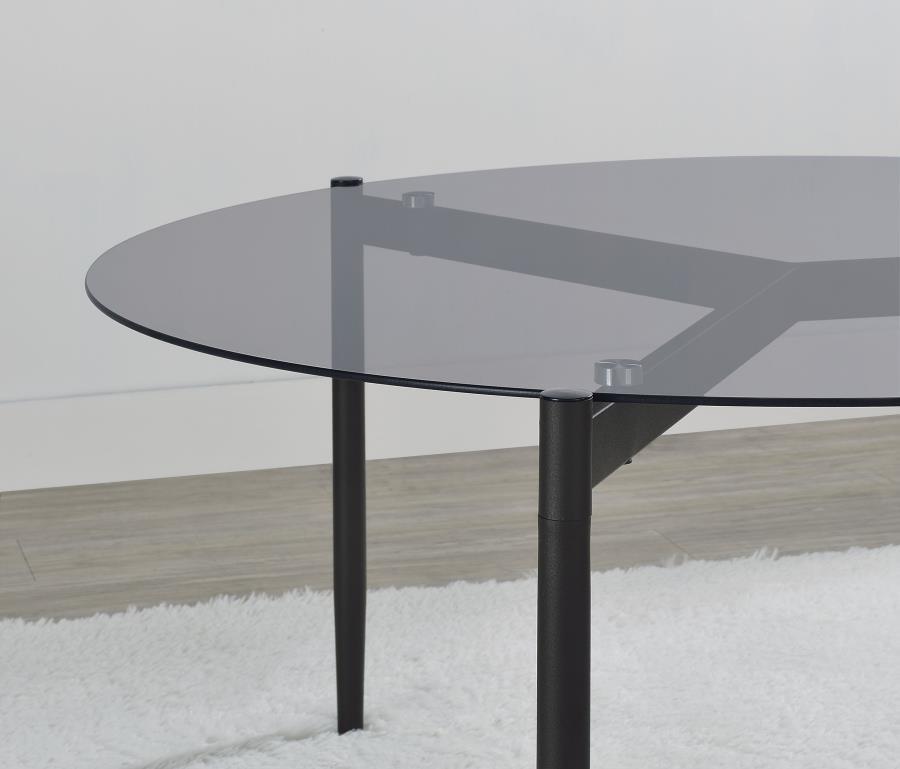 Rosalie - Round Smoked Glass Top Coffee Table - Sandy Black Coffee Table modern furniture Contempo Furniture