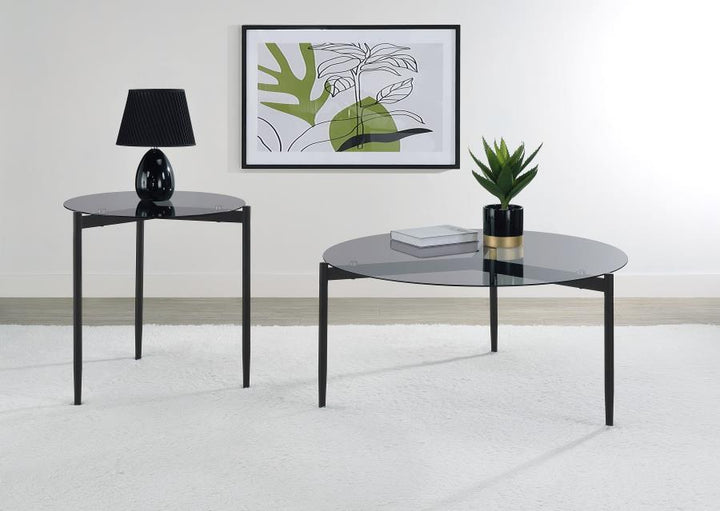 Rosalie - Round Smoked Glass Top Coffee Table - Sandy Black Coffee Table modern furniture Contempo Furniture