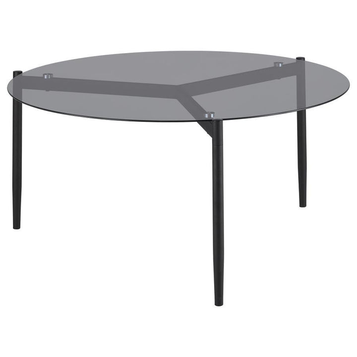 Rosalie - Round Smoked Glass Top Coffee Table - Sandy Black Coffee Table modern furniture Contempo Furniture