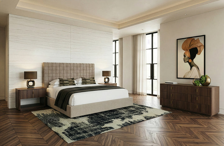 Rousey - Modern Taupe Fabric Bed