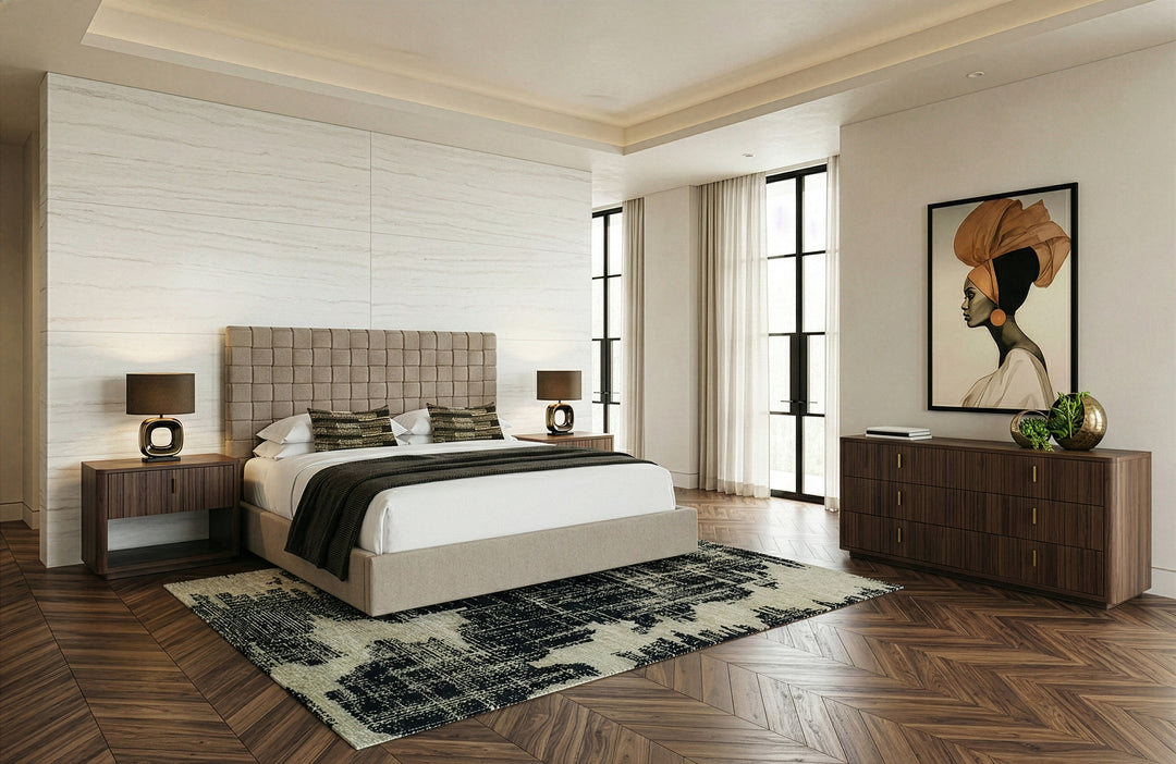 Rousey - Modern Taupe Fabric Bed