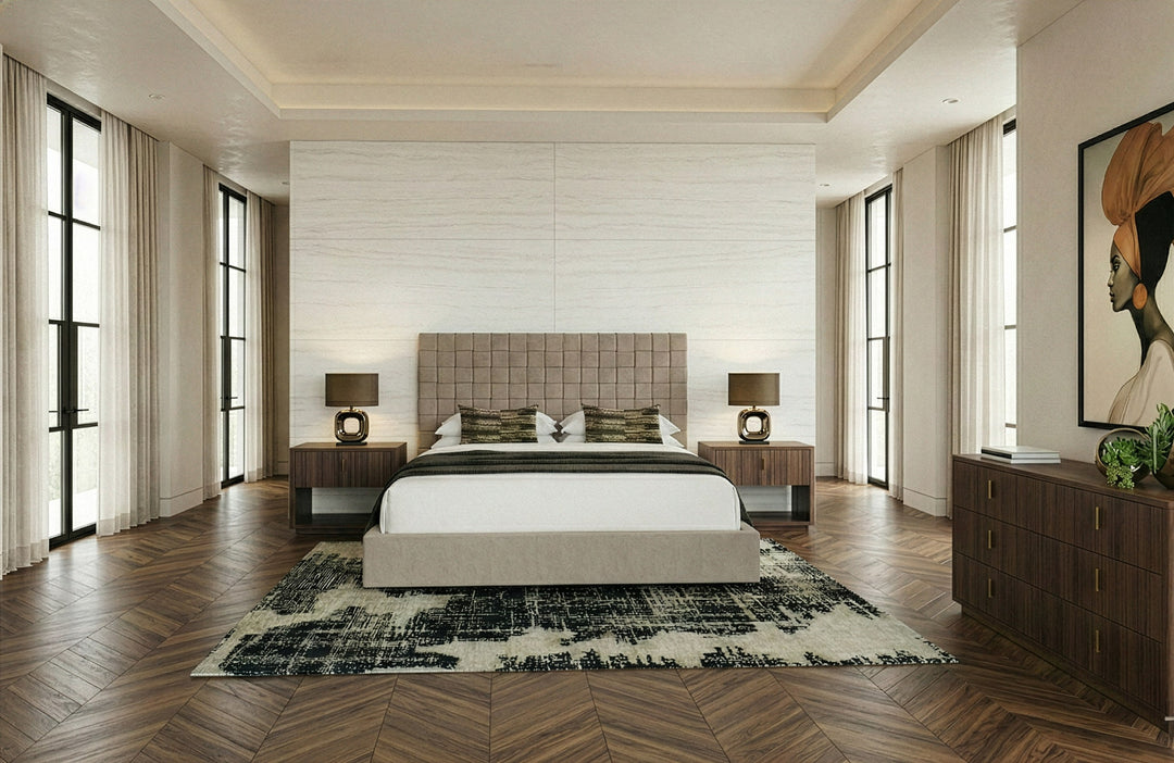 Rousey - Modern Taupe Fabric Bed