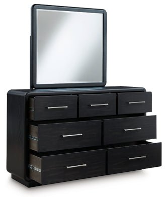 Rowanbeck Dresser and Mirror - Black Dresser &amp; Mirror modern furniture Contempo Furniture