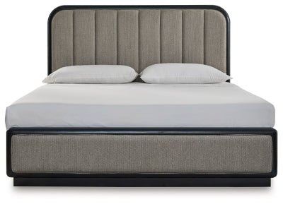 Rowanbeck King Upholstered Panel Bed - Dark Gray Upholstered Bed modern furniture Contempo Furniture