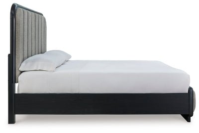 Rowanbeck King Upholstered Panel Bed - Dark Gray Upholstered Bed modern furniture Contempo Furniture