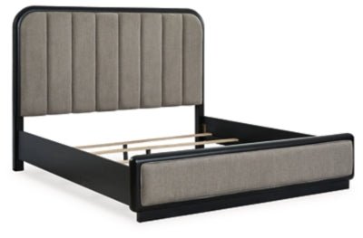 Rowanbeck King Upholstered Panel Bed - Dark Gray Upholstered Bed modern furniture Contempo Furniture