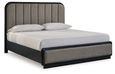 Rowanbeck King Upholstered Panel Bed - Dark Gray Upholstered Bed modern furniture Contempo Furniture