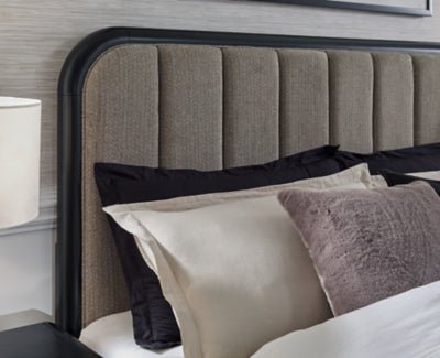 Rowanbeck King Upholstered Panel Bed - Dark Gray Upholstered Bed modern furniture Contempo Furniture