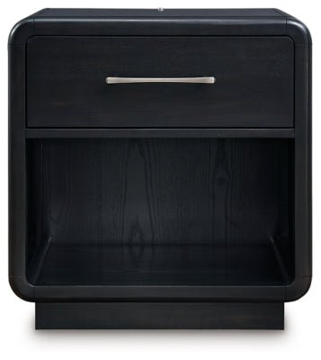 Rowanbeck Nightstand - Black Nightstand w/ Charging Station modern furniture Contempo Furniture