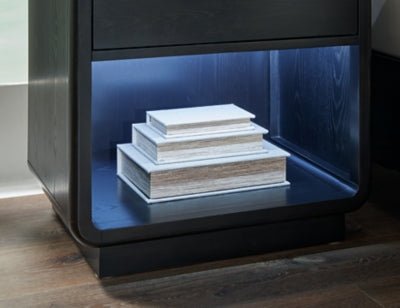 Rowanbeck Nightstand - Black Nightstand w/ Charging Station modern furniture Contempo Furniture