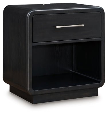 Rowanbeck Nightstand - Black Nightstand w/ Charging Station modern furniture Contempo Furniture