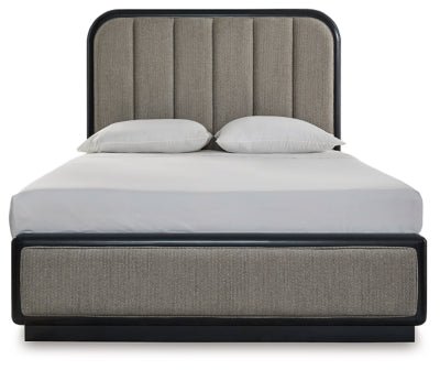 Rowanbeck Queen Upholstered Panel Bed - Dark Gray Upholstered Bed modern furniture Contempo Furniture