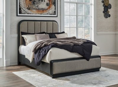 Rowanbeck Queen Upholstered Panel Bed - Dark Gray Upholstered Bed modern furniture Contempo Furniture