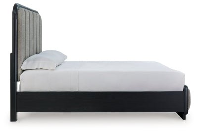Rowanbeck Queen Upholstered Panel Bed - Dark Gray Upholstered Bed modern furniture Contempo Furniture