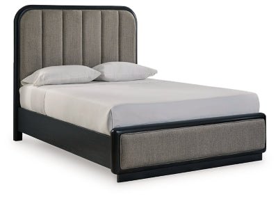Rowanbeck Queen Upholstered Panel Bed - Dark Gray Upholstered Bed modern furniture Contempo Furniture