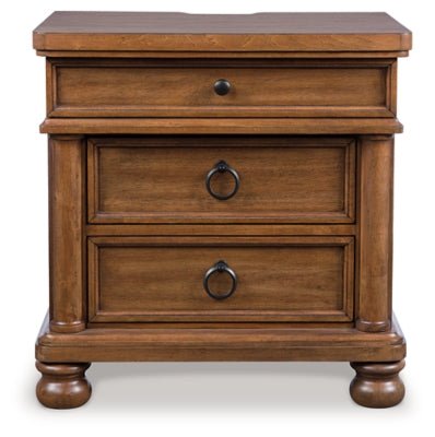 Rowlenstown Nightstand - Light Brown Nightstand w/ Charging Station modern furniture Contempo Furniture