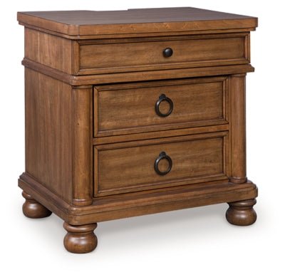 Rowlenstown Nightstand - Light Brown Nightstand w/ Charging Station modern furniture Contempo Furniture