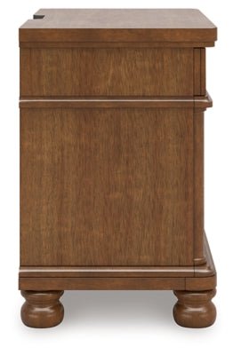 Rowlenstown Nightstand - Light Brown Nightstand w/ Charging Station modern furniture Contempo Furniture