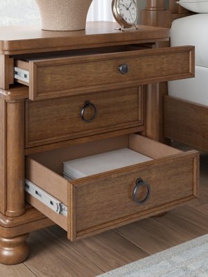 Rowlenstown Nightstand - Light Brown Nightstand w/ Charging Station modern furniture Contempo Furniture