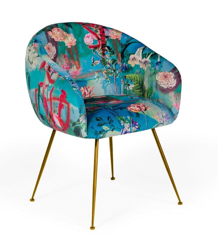 Roxann  Contemporary Floral Velvet Gold Dining Chair