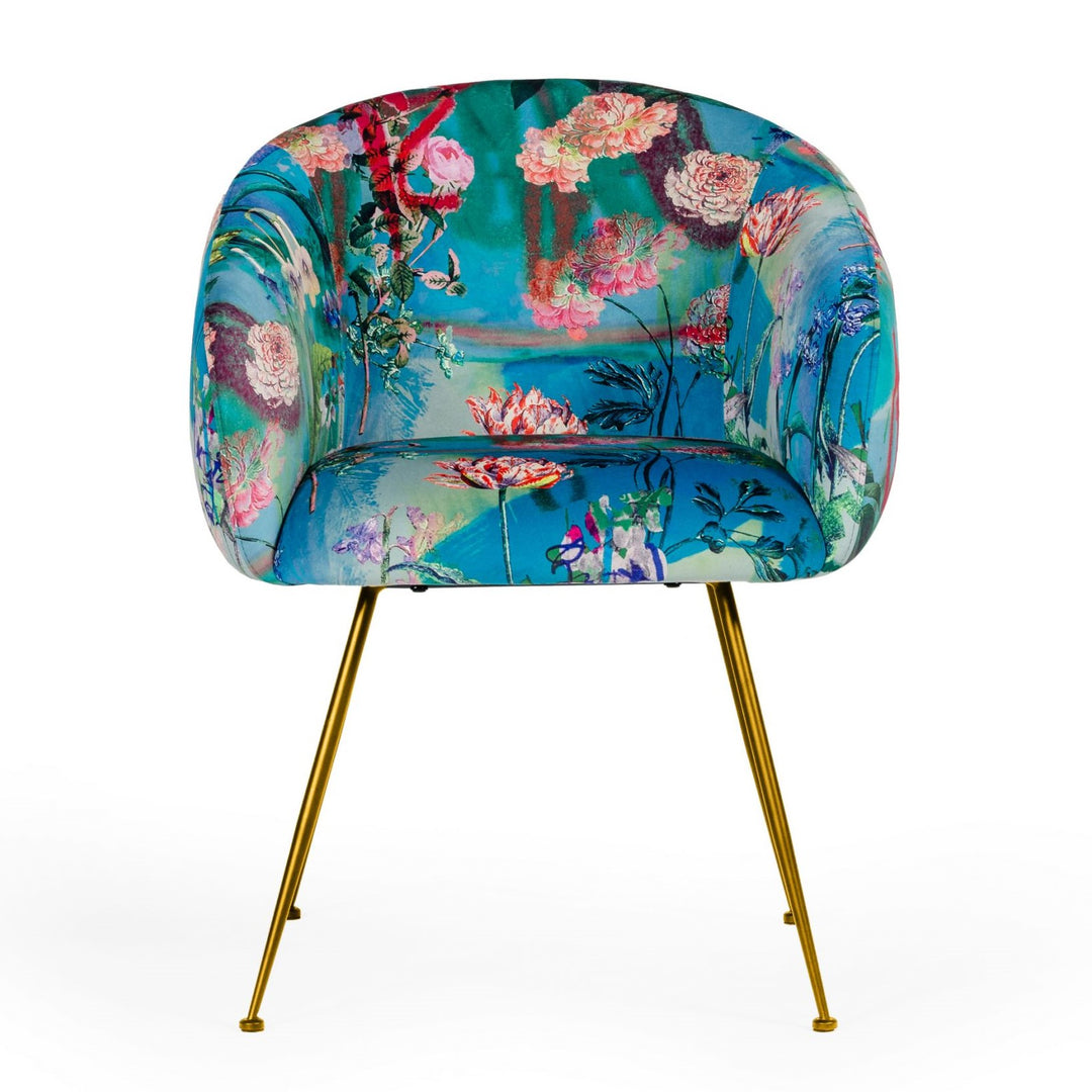 Roxann - Contemporary Floral Velvet Gold Dining Chair