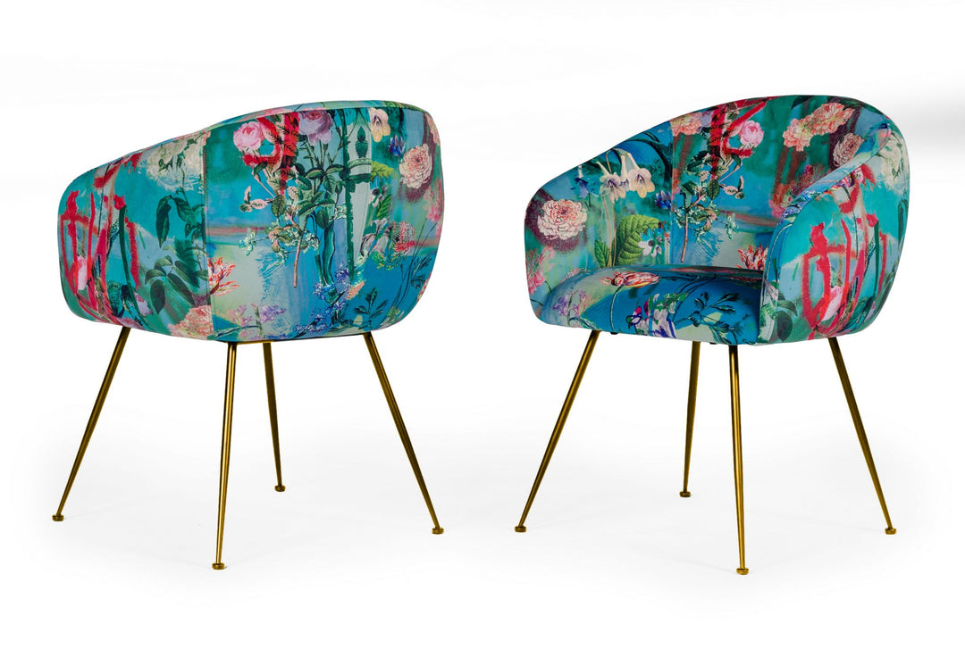 Roxann - Contemporary Floral Velvet Gold Dining Chair