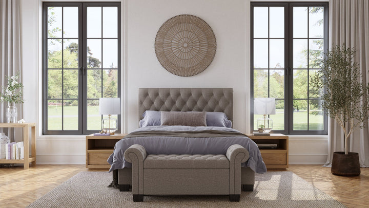 Royal Rolled Arm Storage Bench in Dolphin Linen Benches modern furniture Contempo Furniture