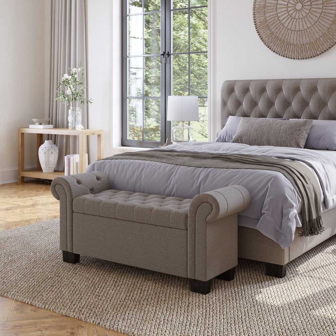 Royal Rolled Arm Storage Bench in Dolphin Linen Benches modern furniture Contempo Furniture