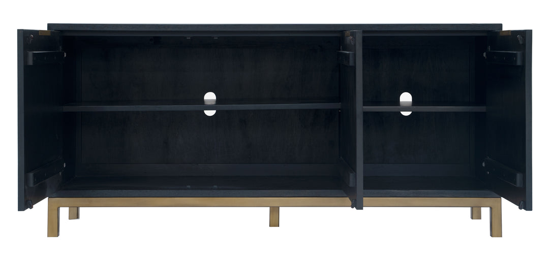 Modus Furniture 8Zu578 Kentfield 3 Door Sideboard In Black Drift Oak And Brass