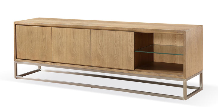 Modus Furniture Jvlh263L One Coastal Modern 84 Inch Tv Console In Brushed Stainless Steel And Bisque