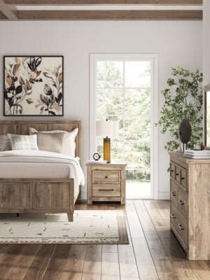Rusticott Nightstand - Light Brown Nightstand w/ Charging Station modern furniture Contempo Furniture