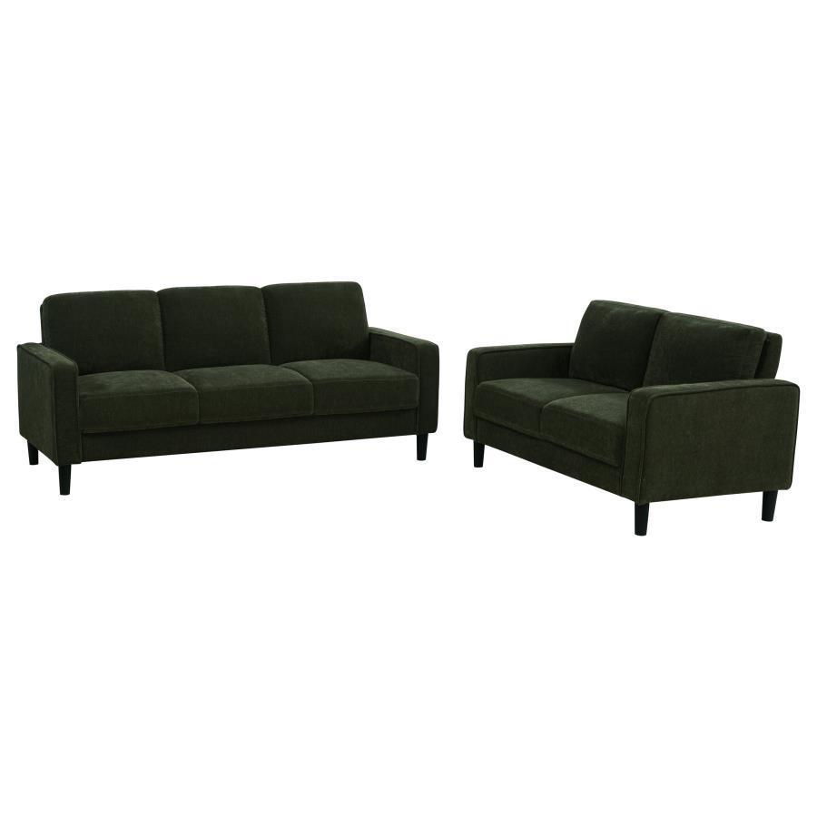 Ruth - 2 Piece Fabric Upholstered Track Arm Sofa - Matcha Green Stationary Sofa & Loveseat modern furniture Contempo Furniture