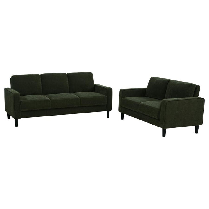 Ruth - 2 Piece Fabric Upholstered Track Arm Sofa - Matcha Green Stationary Sofa &amp; Loveseat modern furniture Contempo Furniture