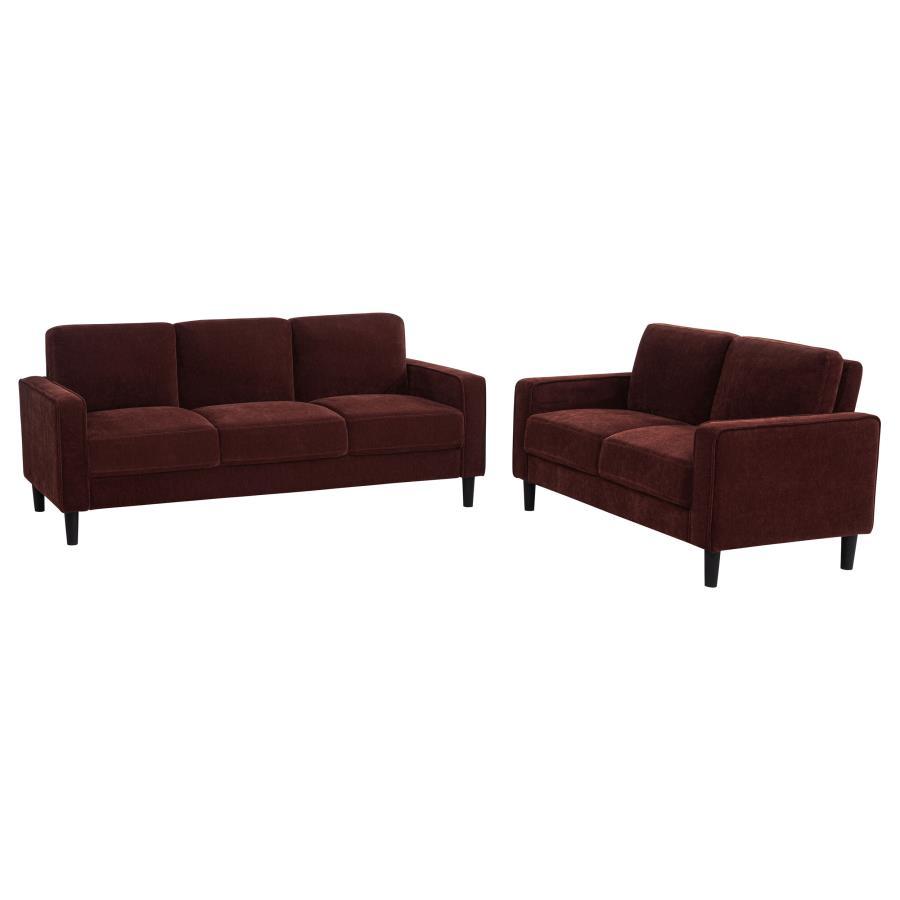 Ruth - 2 Piece Fabric Upholstered Track Arm Sofa - Rust Red Stationary Sofa & Loveseat modern furniture Contempo Furniture