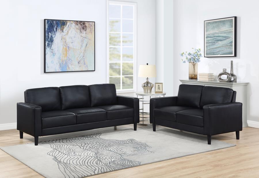 Ruth - 2 Piece Upholstered Track Arm Sofa Set - Black Stationary Sofa & Loveseat modern furniture Contempo Furniture