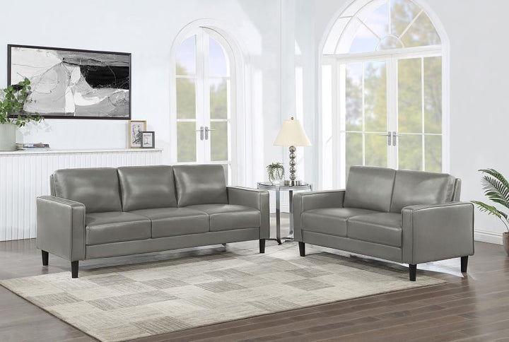 Ruth - 2 Piece Upholstered Track Arm Sofa Set - Gray Stationary Sofa &amp; Loveseat modern furniture Contempo Furniture