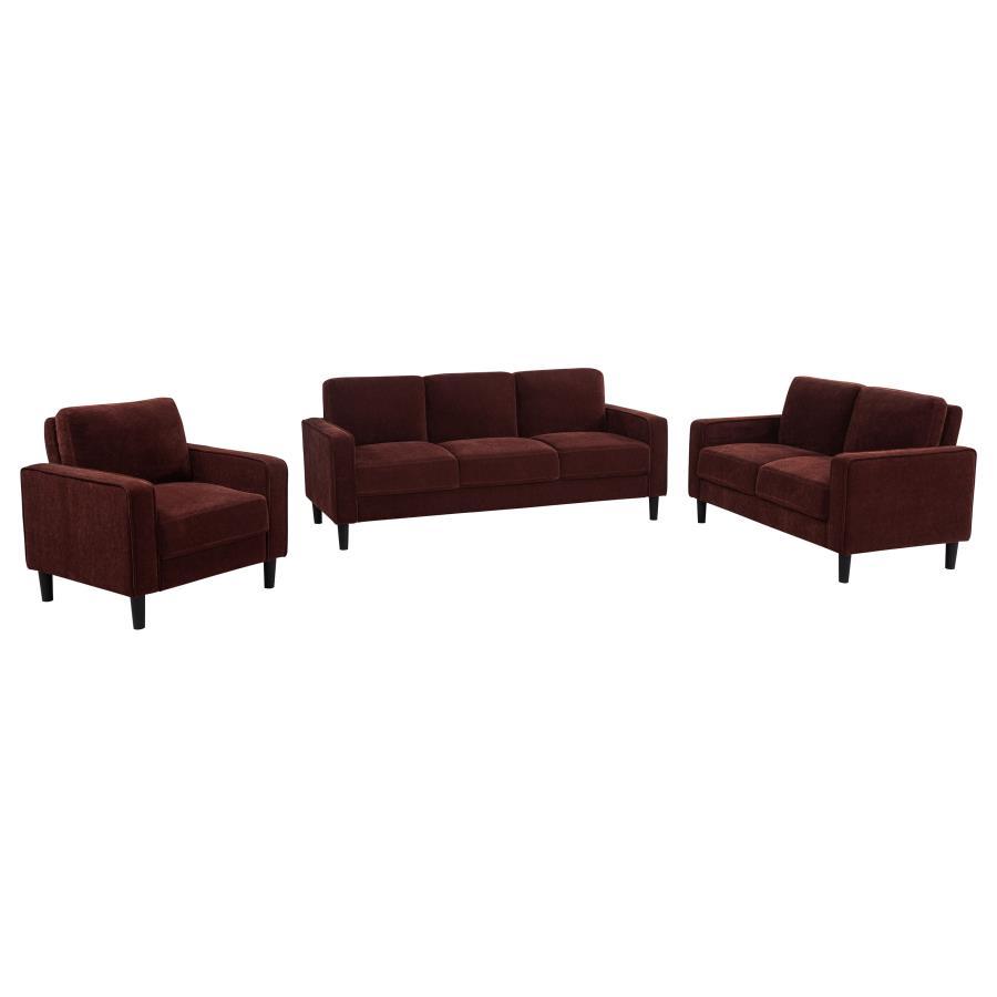 Ruth - 3 Piece Fabric Upholstered Track Arm Sofa - Rust Red 3 - Piece Living Room Set modern furniture Contempo Furniture