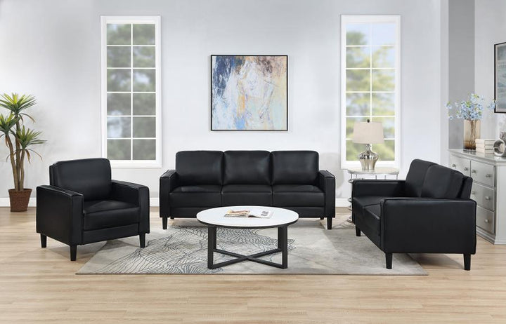 Ruth - 3 Piece Upholstered Track Arm Sofa Set - Black 3 - Piece Living Room Set modern furniture Contempo Furniture