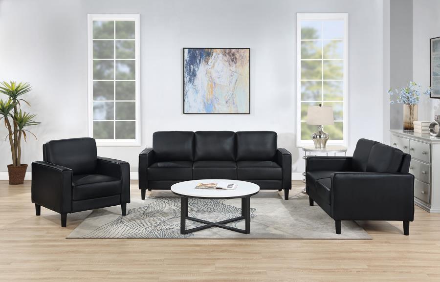 Ruth - 3 Piece Upholstered Track Arm Sofa Set - Black 3 - Piece Living Room Set modern furniture Contempo Furniture