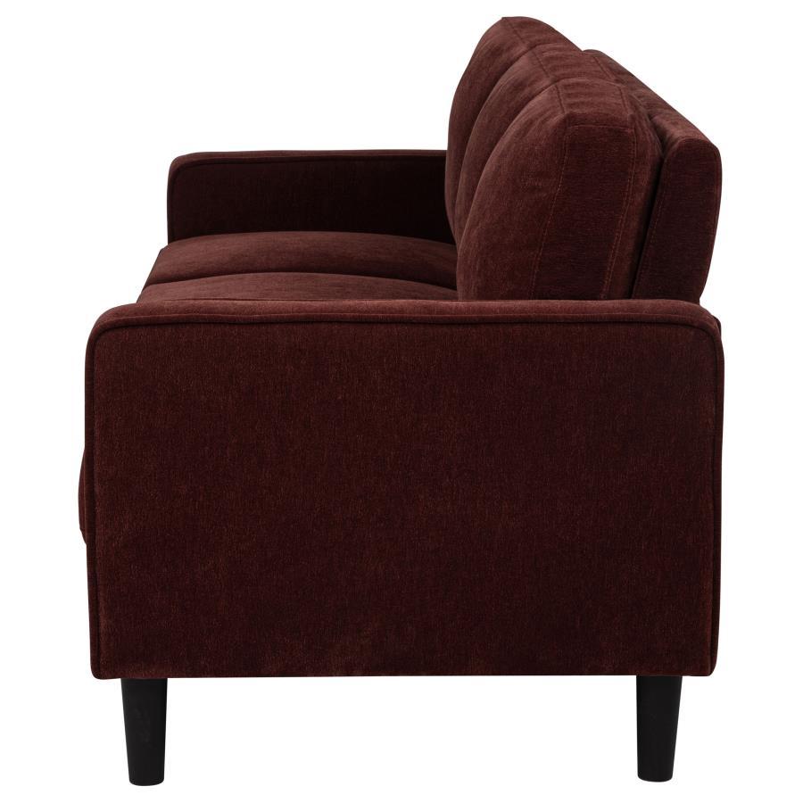 Ruth - 77" Fabric Upholstered Track Arm Sofa - Rust Red Stationary Sofa modern furniture Contempo Furniture