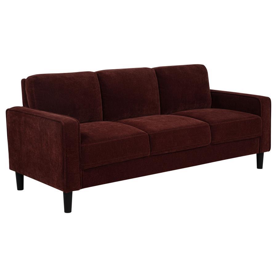 Ruth - 77" Fabric Upholstered Track Arm Sofa - Rust Red Stationary Sofa modern furniture Contempo Furniture