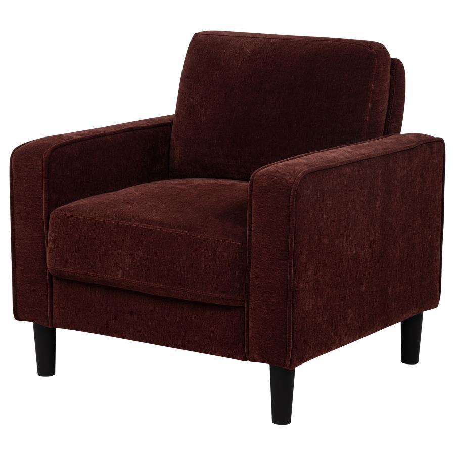 Ruth - Fabric Upholstered Track Arm Accent Chair - Rust Red Arm Chair modern furniture Contempo Furniture