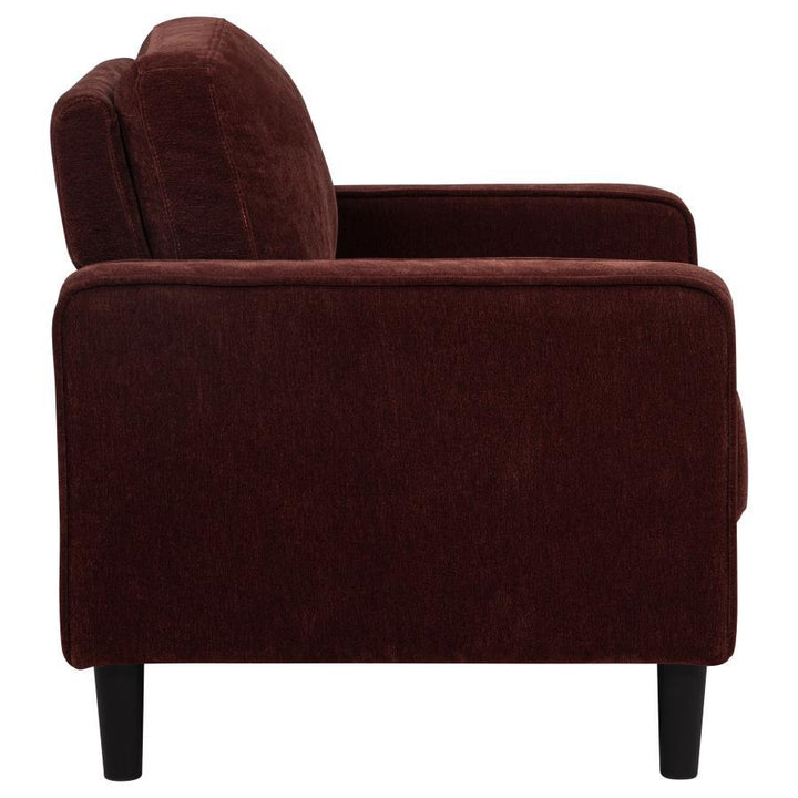 Ruth - Fabric Upholstered Track Arm Accent Chair - Rust Red Arm Chair modern furniture Contempo Furniture
