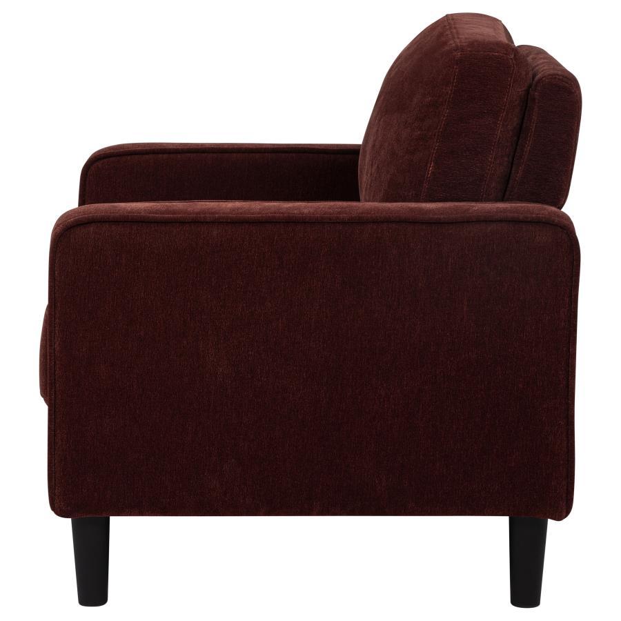 Ruth - Fabric Upholstered Track Arm Accent Chair - Rust Red Arm Chair modern furniture Contempo Furniture