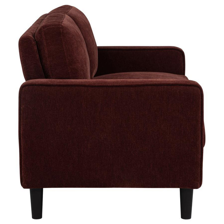 Ruth - Fabric Upholstered Track Arm Loveseat - Rust Red Stationary Loveseat modern furniture Contempo Furniture