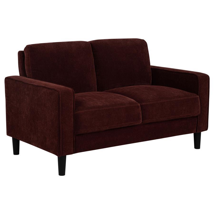 Ruth - Fabric Upholstered Track Arm Loveseat - Rust Red Stationary Loveseat modern furniture Contempo Furniture