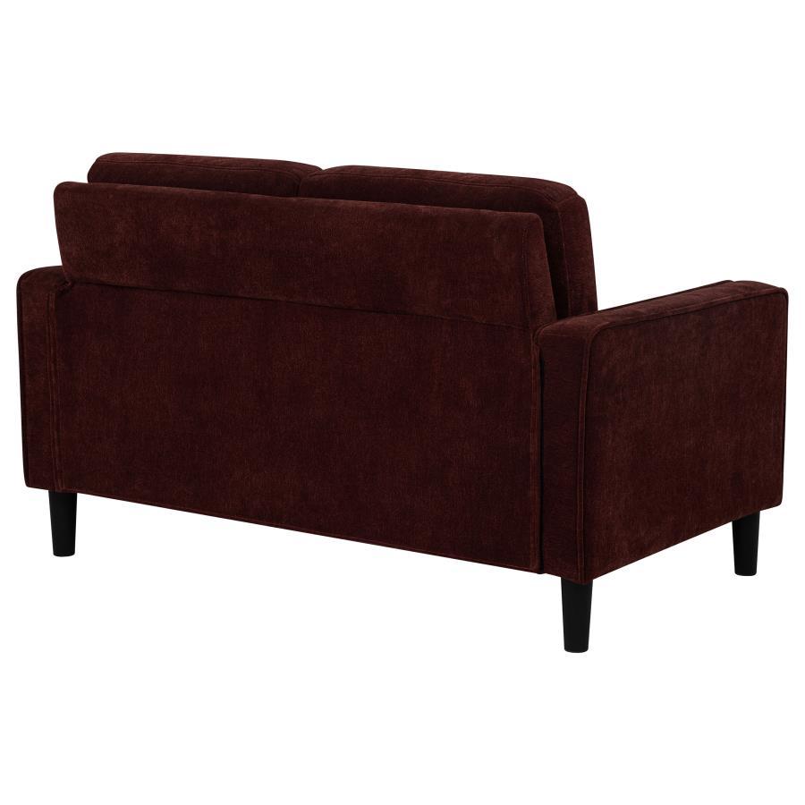 Ruth - Fabric Upholstered Track Arm Loveseat - Rust Red Stationary Loveseat modern furniture Contempo Furniture