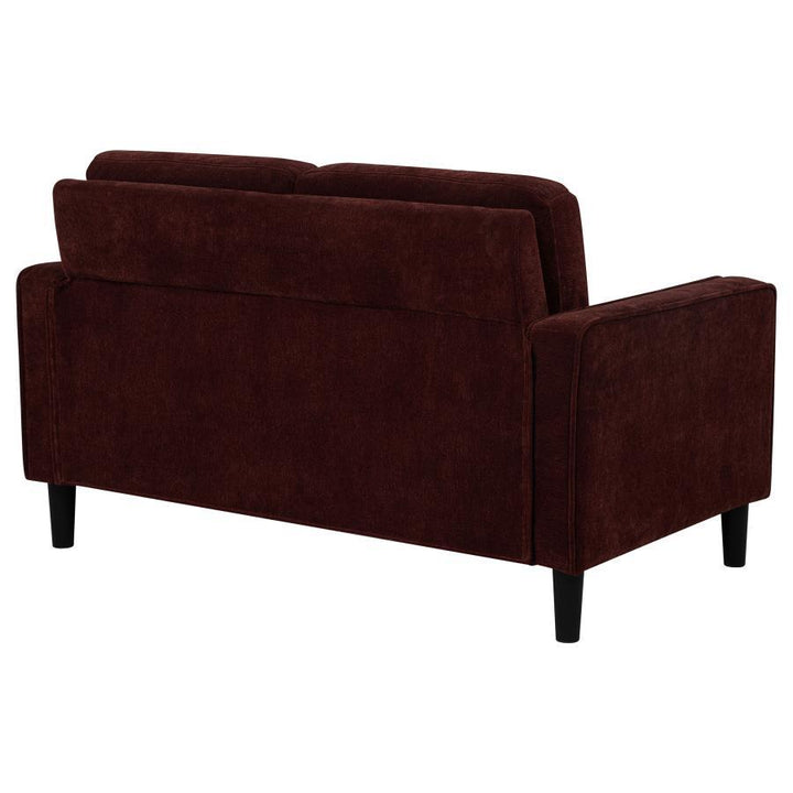 Ruth - Fabric Upholstered Track Arm Loveseat - Rust Red Stationary Loveseat modern furniture Contempo Furniture